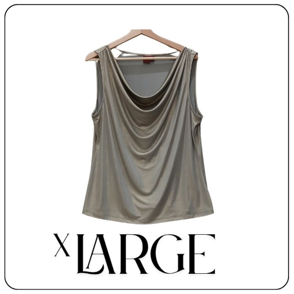 212 Collection Shirt Womens XL Gold Sleeveless Draped Neck Shimmer Shell Top